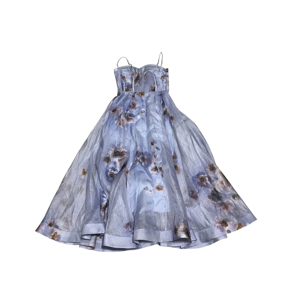 Zimmermann Hypnotic Picnic Lilac Poppy Floral Linen Silk Midi Dress Size 2 - Picture 11 of 12